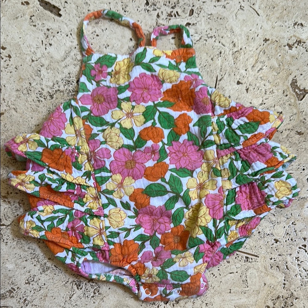 Angel Dear Floral Baby Romper - Pink, Orange, Yellow, Green